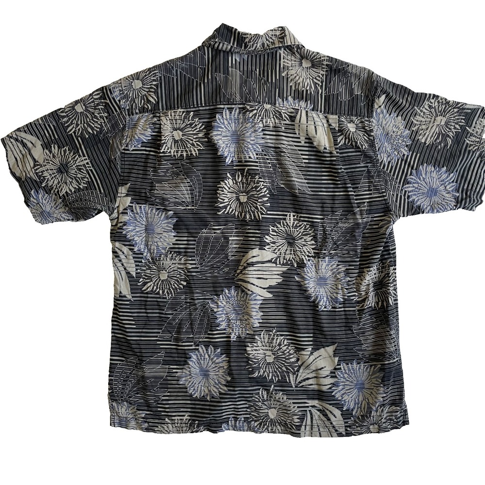 Tommy Bahama Mens Grey/Black Sunflower Short Sleeve Buttoned Silk Shirt, large - Picture 7 of 9